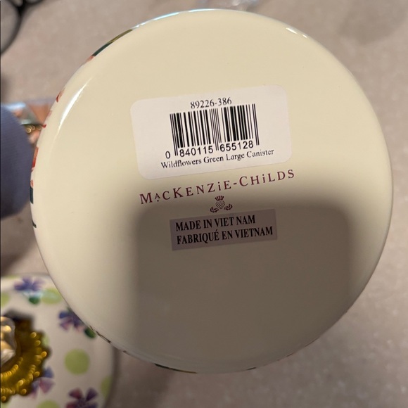 MacKenzie-Childs Floral Green Dot large Canister with Crystal Knob - Picture 5 of 7